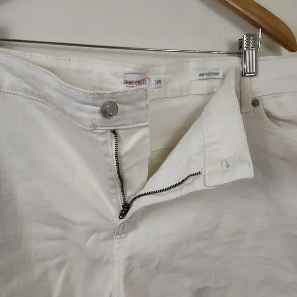 True Craft Skimmer Shorts Womens 24W White Denim Mid Rise Cuffed Stretch Plus - Picture 12 of 16